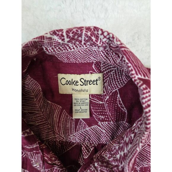 Cooke Street Men's Hawaiian Cotton Short Sleeve Button Up Shirt Burgundy Large - Picture 2 of 6